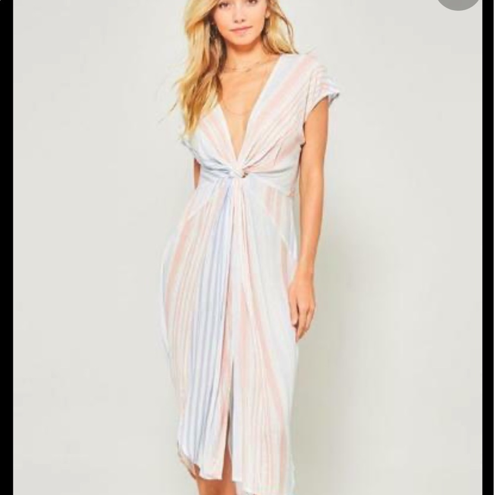 Promesa By the Sea Blue Striped MIDI Dress